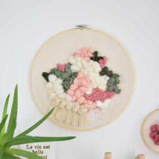 Tableau textile Vert et Rose #2