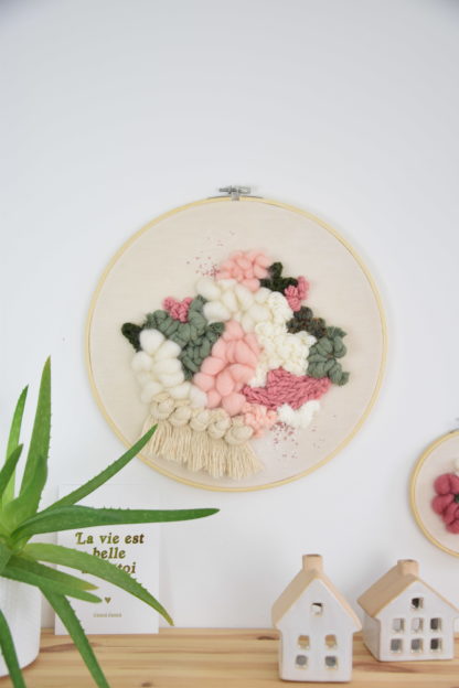 Tableau textile Vert et Rose #2