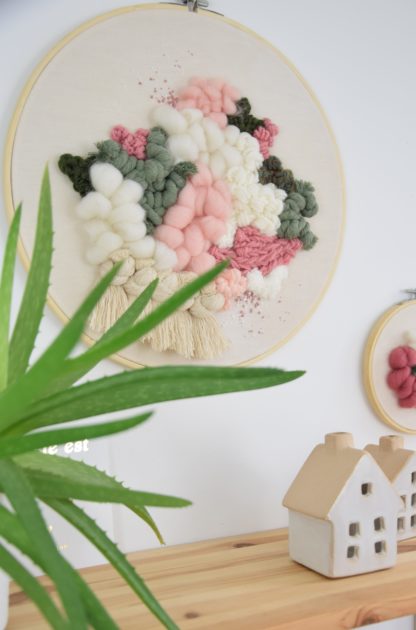 Tableau textile Vert et Rose #2 – Image 3