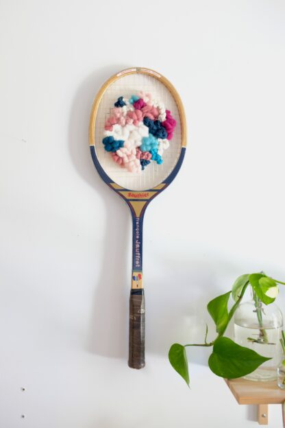 Raquette tissée vintage - Bleu canard & rose – Image 3