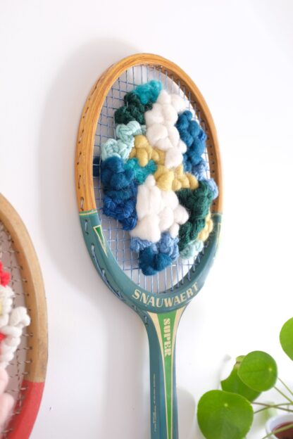 Raquette tissée vintage - Bleu canard & vert