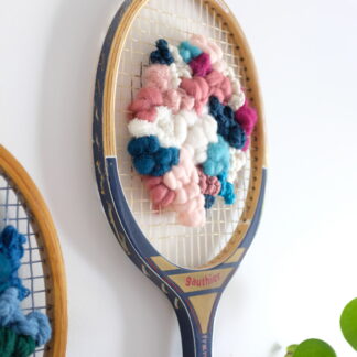 Raquette tissée vintage - Bleu canard & rose