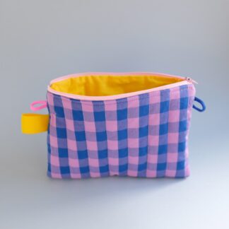 TIPOCHETTE - Pochette zippée matelassée vichy bleu & rose