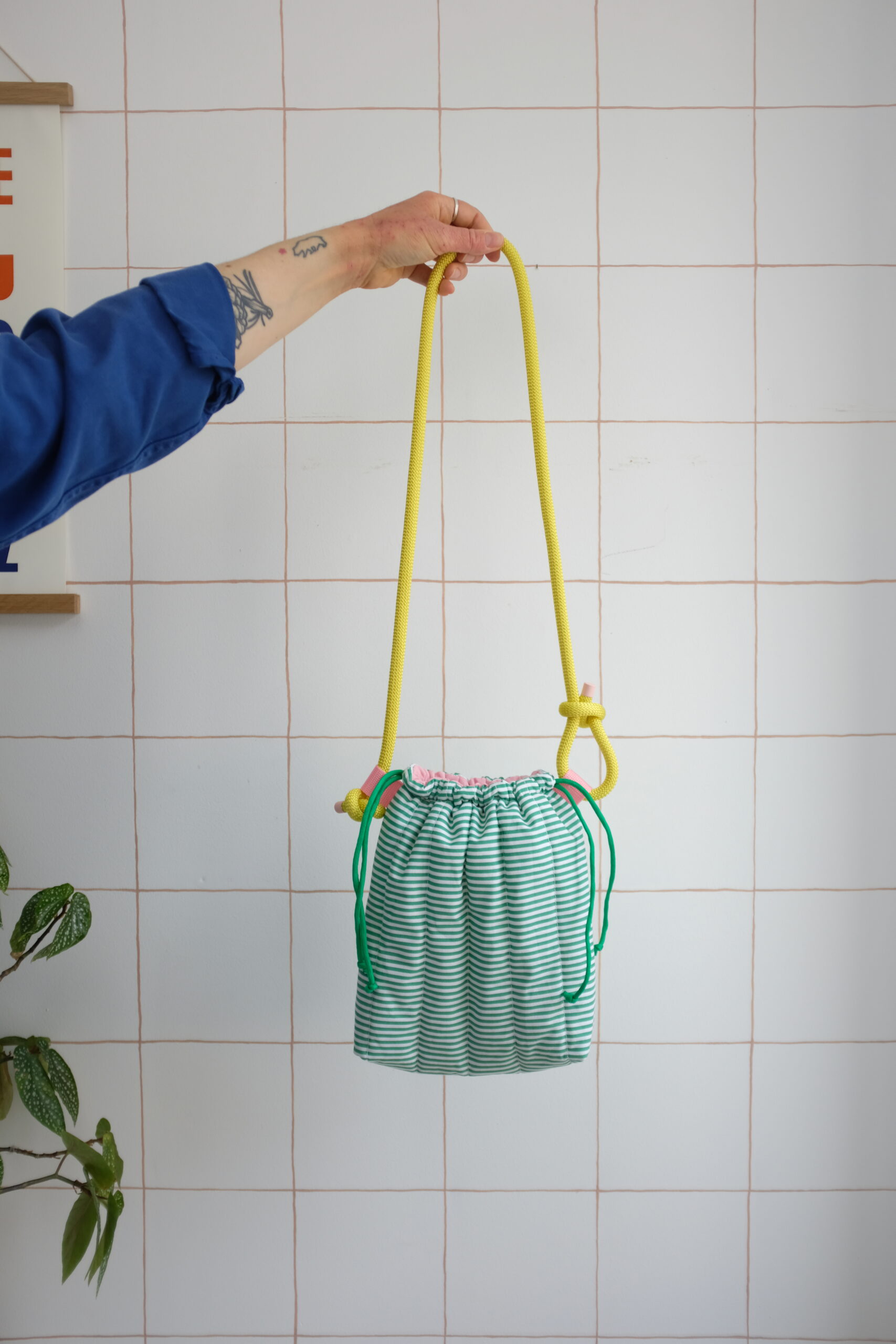 GROSAC - Sac à rayures vert et rose
