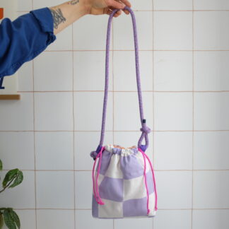 GROSAC - Sac Damier Lilas & Blanc