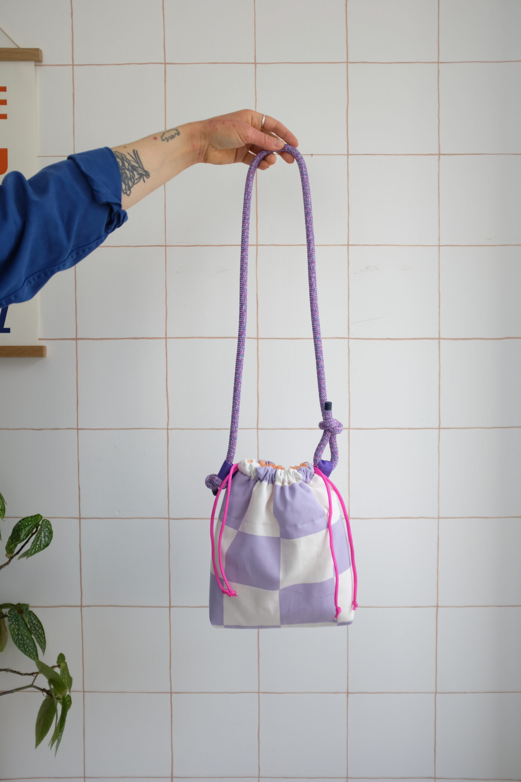 GROSAC - Sac Damier Lilas & Blanc