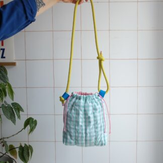 GROSAC - Sac Vichy Bleu turquoise et doublure rose