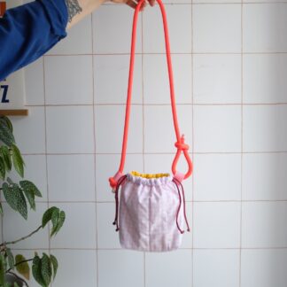 POTISAC - Petit sac Vichy rose & cordon orange fluo