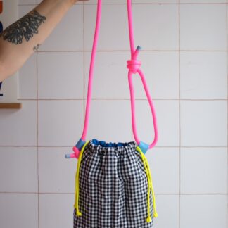 GROSAC - Sac Vichy Noir et Blanc, cordons fluo