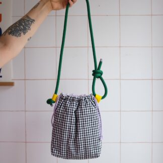 GROSAC - Sac Vichy Noir et Blanc, cordons vert