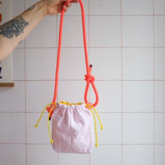 POTISAC - Petit sac Vichy Rose, cordon fluo